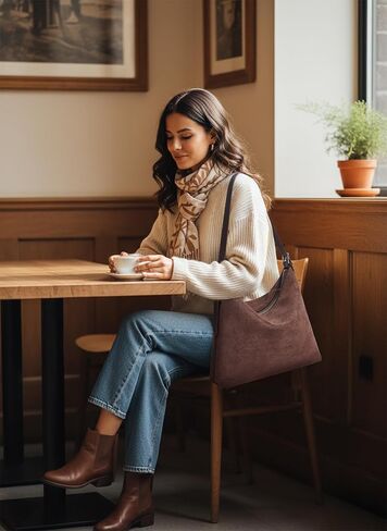 Suede Shoulder Bag for Women, Slouchy Hobo Tote Purse with Adjustable Strap, Faux Suede Brown Handbag for Office Work Travel in Saudi Arabia