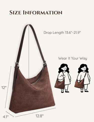Suede Shoulder Bag for Women, Slouchy Hobo Tote Purse with Adjustable Strap, Faux Suede Brown Handbag for Office Work Travel in Saudi Arabia