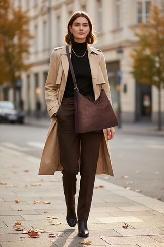 Suede Shoulder Bag for Women, Slouchy Hobo Tote Purse with Adjustable Strap, Faux Suede Brown Handbag for Office Work Travel in Saudi Arabia