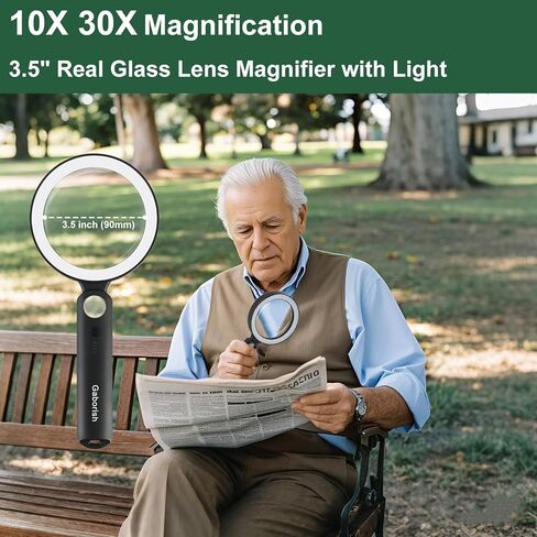 عدسة مكبرة زجاجية مع مكبر ضوئي محمول 10X 30X مع 36 مصباح LED، 5 أوضاع ألوان، مكبرات مضاءة قابلة لإعادة الشحن، هدية لكبار القراءة، العملات المعدنية، الطوابع، التفتيش (أبيض وأسود) in Kuwait