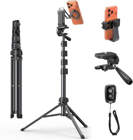 OMOTON TP02-Pro Magnetic Phone Holder for Vlogging, Content Creator Essentials with 1/4" Screw, Arca, Strong Back Magnet for Gym, Adjustable Phone Stand & Selfie Stick for iPhone 12-17 Series in Saudi Arabia