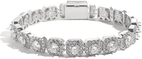 Solid Gold over S925 Sterling Silver Baguette Tennis Bracelet, Bezel Set Round Moissanite Men's Jewelry, Redefining Men's Elegance for Gifting in Kuwait