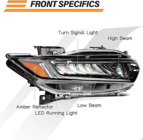 مصباح أمامي جانبي للركاب مع LED DRL مناسب لـ 2018 2019 2020 Honda Accord Sport LX EX EX-L، استبدال المصابيح الأمامية ذات الشعاع العالي الهالوجين RH الجانب الأيمن HO2503187 33100-TVA-A01 in Kuwait