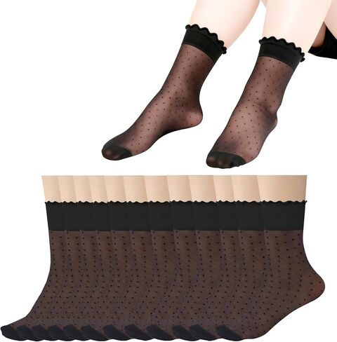 12 زوجًا من الجوارب النسائية ذات الدانتيل الشفاف، جوارب كاحل رفيعة مكشكشة in Kuwait
