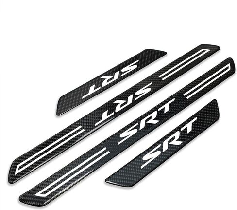 iPick Image for Dodge SRT Logo X-Large Black Real Carbon Fiber 4 Pcs Universal Door Sill Step Protector Guard Decal Plates in Saudi Arabia