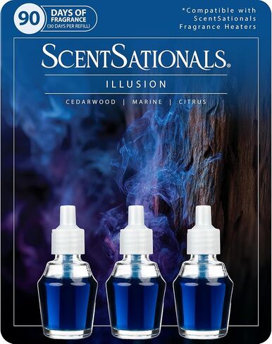 ScentSationals Illusion Fragrance Oil Plug In Air Freshener Refills 3-Pack - Works with Scentsationals Wall Plugs, Long-Lasting Home Fragrance, 0.8 fl oz Each, Packaging May Vary in Saudi Arabia