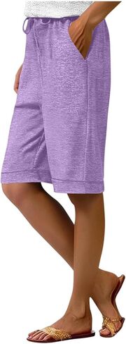 Women Summer Cotton Bermuda Shorts Loose Knee Length Sweat Pants Comfy Running Sport Casual Half Short with Pockets in Saudi Arabia