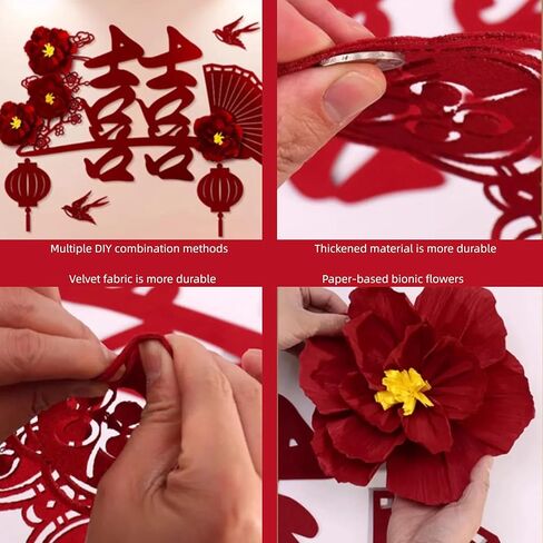 مجموعة تزيين الجدران الصينية ذات السعادة المزدوجة - مجموعة ديكور غرفة الزفاف مع لافتات العقعق والزهور، وقصاصات ورقية لغرفة النوم، أو اللوح الأمامي أو جدار الخلفية in Kuwait