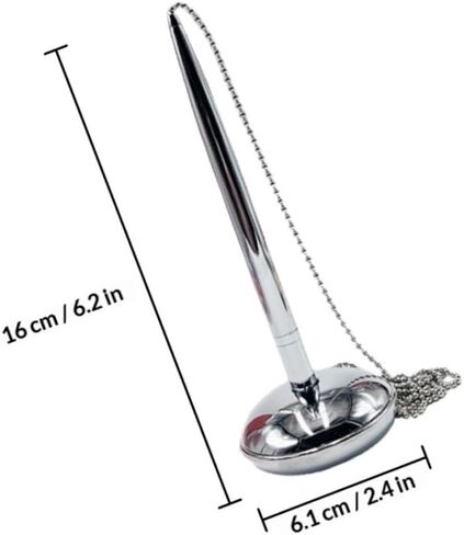 Silver Ballpoint Pen with Chain Desktop Counter Pen for Office and Bank Signing Vertical Table Standing in Saudi Arabia