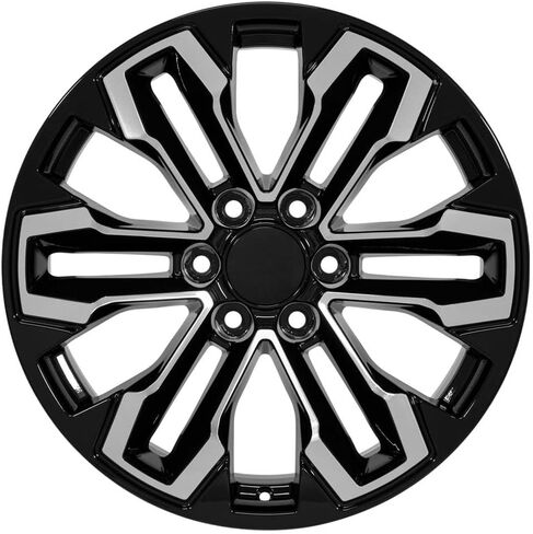 إطارات وإطارات OE Wheels CV69 مقاس 20 بوصة تناسب Silverado 1500 Style 6x139.7 20x9 مصنعة باللون الأسود اللامع - Hollander 5905 - TerraMax RT 275/55-20 (مجموعة من 4) in Saudi Arabia