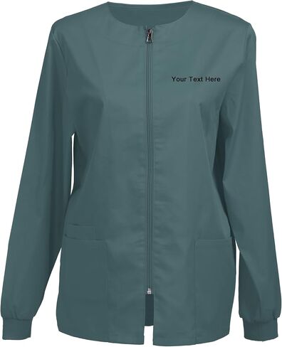 Personalized Embroidered Women’s Scrub Jacket, Zip Front Warm-Up Workwear — Add Custom Text in Saudi Arabia