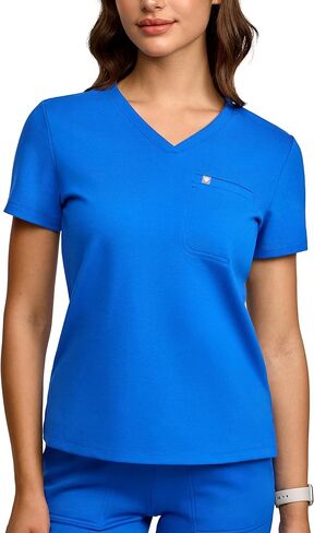 قمصان نسائية بأكمام قصيرة ورقبة على شكل V، قميص طبي سميك ومطاط مع جيب، زي ممرضة مناسب in Kuwait