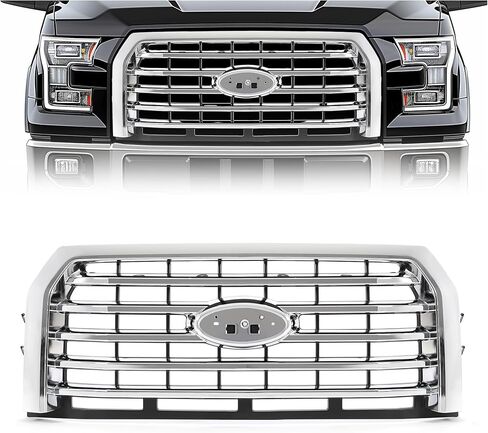 Grille Compatible with 2015-2017 Ford F150 F-150 Replacement for FO1200582 FL3Z8200EA Front Bumper Upper Hood Grill ABS Silvery Chrome in Saudi Arabia