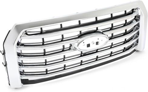 Grille Compatible with 2015-2017 Ford F150 F-150 Replacement for FO1200582 FL3Z8200EA Front Bumper Upper Hood Grill ABS Silvery Chrome in Saudi Arabia