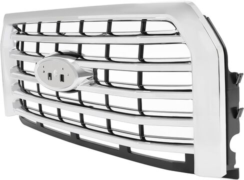 Grille Compatible with 2015-2017 Ford F150 F-150 Replacement for FO1200582 FL3Z8200EA Front Bumper Upper Hood Grill ABS Silvery Chrome in Saudi Arabia