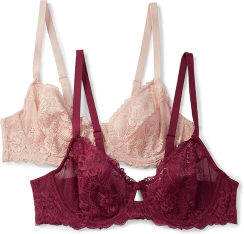Amazon Essentials Women's Stretch Galloon Lace Wired Balconette Bra, Pack of 2 in Saudi Arabia