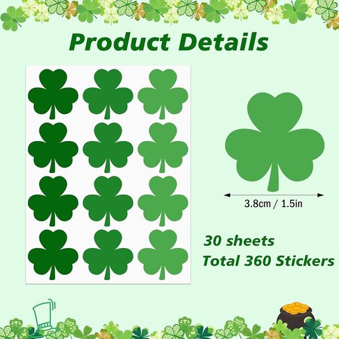 360 PCS St. Patrick's Day Sticker for Envelopes, Green Shamrocks Stickers Clover Stickers for Envelope Seals Crafts St. Patrick's Day Irish Holiday Candy Greeting Cards Party Decor in Saudi Arabia