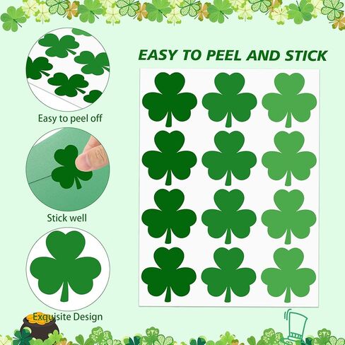 360 PCS St. Patrick's Day Sticker for Envelopes, Green Shamrocks Stickers Clover Stickers for Envelope Seals Crafts St. Patrick's Day Irish Holiday Candy Greeting Cards Party Decor in Saudi Arabia