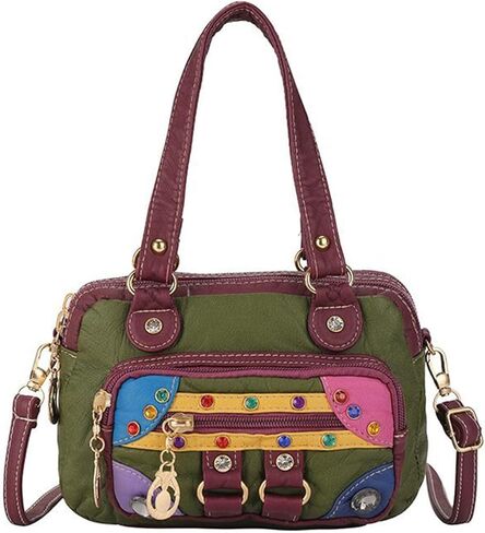 Women Vintage Tote Handbag PU Leather Shoulder Crossbody Bag with Rivet Decoration Crossbody Messenger Bag in Saudi Arabia
