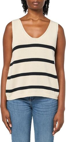 DKNY Women's Sweater Striped Sleeveless Jeans Sweater in Saudi Arabia
