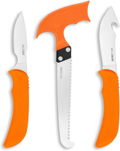 OUTDOOR EDGE WildGuide 4-Piece Hunting Knife Set & Field Dressing Kit | Featuring Razor-Sharp Caping Blade, Gut-Hook Skinning Knife, Bone Saw, in a Camo Nylon Belt Sheath | Butcher Knife Set for Deer in Saudi Arabia