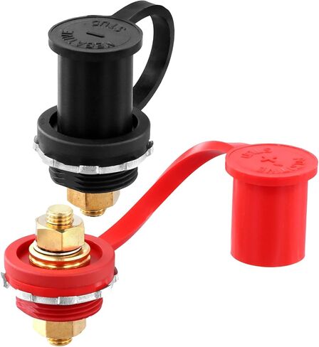 QWORK Thru Panel Battery Bulkhead Connectors Kit, 250A, 3/8" Stud for Vehicles and RVs, Includes Red and Black Protect Covers in Saudi Arabia