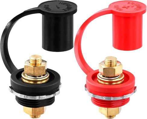 QWORK Thru Panel Battery Bulkhead Connectors Kit, 250A, 3/8" Stud for Vehicles and RVs, Includes Red and Black Protect Covers in Saudi Arabia