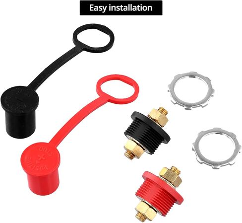 QWORK Thru Panel Battery Bulkhead Connectors Kit, 250A, 3/8" Stud for Vehicles and RVs, Includes Red and Black Protect Covers in Saudi Arabia