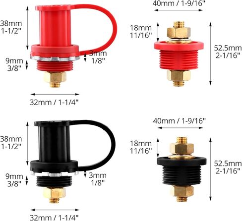 QWORK Thru Panel Battery Bulkhead Connectors Kit, 250A, 3/8" Stud for Vehicles and RVs, Includes Red and Black Protect Covers in Saudi Arabia