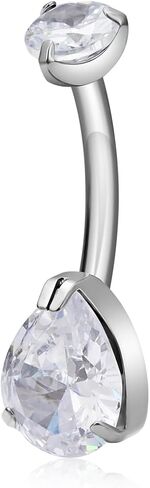Gold Belly Button Ring G23 Titanium Hypoallergenic 14G belly ring for Women Men Teardrop Navel Piercing Jewelry 10mm Barbell, With 5A Grade Cubic Zircon in Saudi Arabia