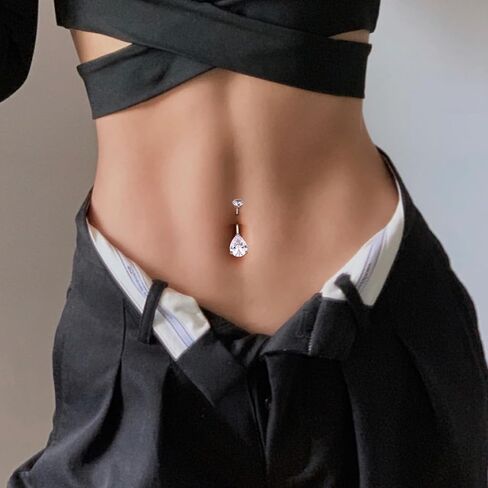 Gold Belly Button Ring G23 Titanium Hypoallergenic 14G belly ring for Women Men Teardrop Navel Piercing Jewelry 10mm Barbell, With 5A Grade Cubic Zircon in Saudi Arabia