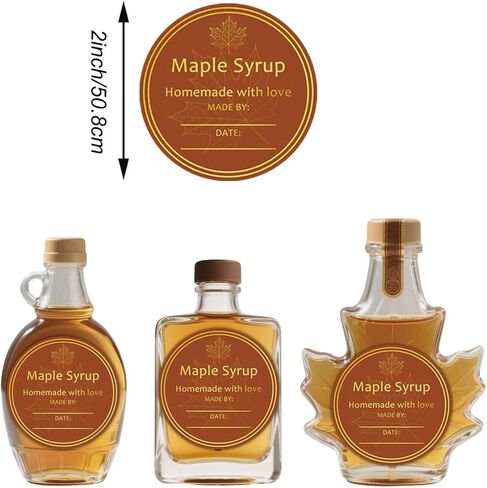 120 Pcs Gold Homemade Maple Syrup Stickers 2 inch Canadian Maple Leaf Food Packaging Stickers Round Custom Syrup Bottle Labels Fall Autumn Theme Decor of DIY Canning Jar Labels in Saudi Arabia