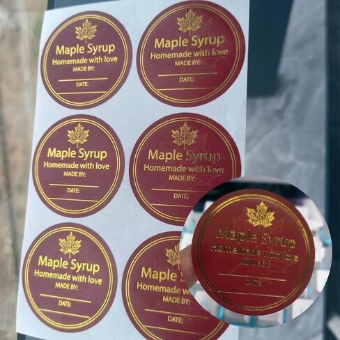 120 Pcs Gold Homemade Maple Syrup Stickers 2 inch Canadian Maple Leaf Food Packaging Stickers Round Custom Syrup Bottle Labels Fall Autumn Theme Decor of DIY Canning Jar Labels in Saudi Arabia