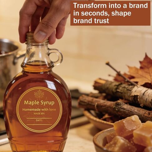 120 Pcs Gold Homemade Maple Syrup Stickers 2 inch Canadian Maple Leaf Food Packaging Stickers Round Custom Syrup Bottle Labels Fall Autumn Theme Decor of DIY Canning Jar Labels in Saudi Arabia