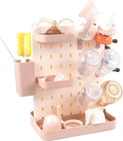 رف تجفيف زجاجات الأطفال الأكبر حجمًا لتوفير المساحة، رف رأسي على سطح الطاولة مع حامل فرش (وردي) in Kuwait