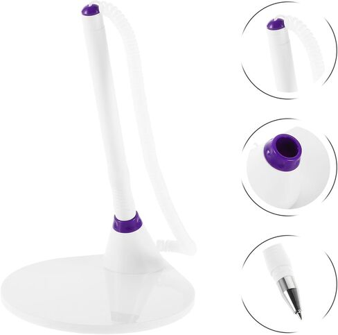 4pcs Business Office Desk Pen with Chain and Base, 0.5mm Smooth Writing Black Ink Neutral Gel Signature Pens for Bank Reception Counter and Hotel Front Desk in Kuwait