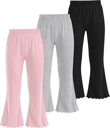 3 Pack Baby Girls Flare Pants Soft Ruffle Trousers Toddler Solid Bell Bottoms Infant Girls Lightweight Leggings in Saudi Arabia