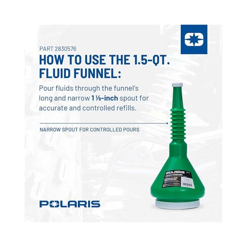Polaris 1.5 Quart Funnel with Cap, Green - Mess-Free and Controlled Pouring of Automotive Fluids, Oil, Gas - Durable Design for Easy Maintenance, Refills and Precision Pouring, Part 2830574 in Saudi Arabia