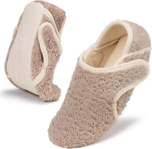 Memory Foam Slippers for Women Rubber Sole Adjustable Soft Warm House Cozy Wide Diabetic Slippers Plantar Fasciitis Shoes Cozy Indoor Outdoor Shoe for Men in Saudi Arabia