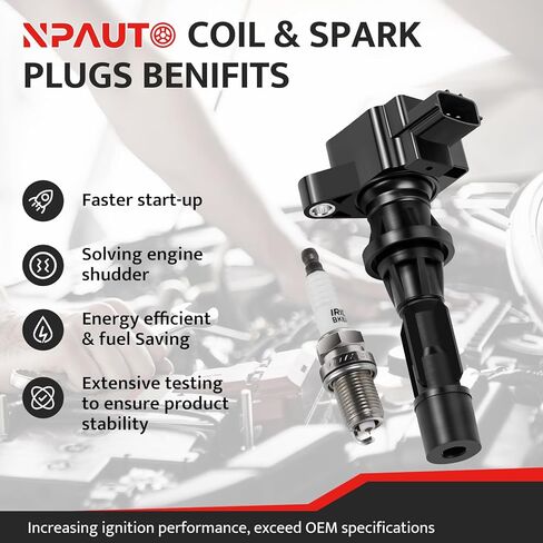 Ignition Coil Pack and Spark Plugs kit fit for 2.0 2.3 2.5 L4 Mazda 3, Mazda 6, CX7 CX-7, MX-5 Miata 2006 2007 2008 2009 2010 2011 2012 2013 2.0L 2.3L 2.5L, UF540, Set of 4 in Saudi Arabia