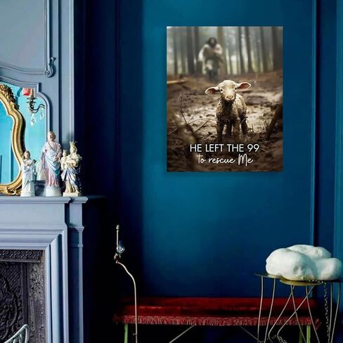 GUN SUPPLIES OUTLET LLC لوحة فنية جدارية يسوع مع الأغنام يسوع يركض بعد الحمل، طباعة قماشية ترك 99 لإنقاذي يسوع والأغنام المفقودة، لوحة فنية جدارية مسيحية مقاس 8 × 10 بوصة in Kuwait