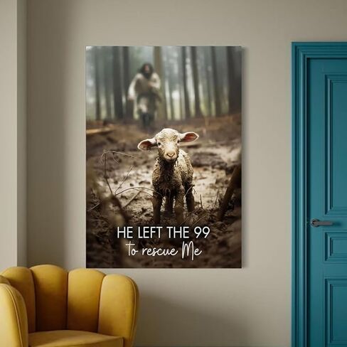 GUN SUPPLIES OUTLET LLC لوحة فنية جدارية يسوع مع الأغنام يسوع يركض بعد الحمل، طباعة قماشية ترك 99 لإنقاذي يسوع والأغنام المفقودة، لوحة فنية جدارية مسيحية مقاس 8 × 10 بوصة in Kuwait