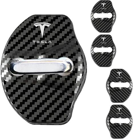 TOPKU Door Lock Cover Protector [Carbon Edition] [No Tape Requried], Anti-Scratch Door Striker Latches Sill Stopper Covers for Tesla Model 3/ Y/S/X,Set of 4 in Saudi Arabia