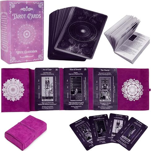 Tarot Cards with Guidebook | with Meanings on Them | Tarot Wrap Pouch with Placements | Purple & Pink Designs | Perfect for Beginners & Experienced Practitioners in Saudi Arabia
