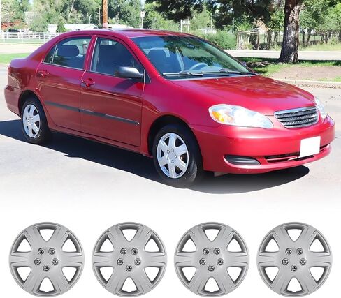 AUTOWIKI 15" Hubcaps Wheel Rims Cover Compatible for 2005-2008 Toyota Corolla Steel Wheels, Snap On Hubcap Set of 4 for 05-08 Corolla with Decorative Bolts - 15 Inch, Lacquer Color in Saudi Arabia