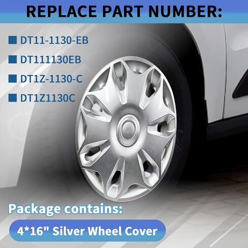 أغطية العجلات/أغطية العجلات 4 قطع فضية مناسبة مباشرة لسيارة Ford Transit Connect 2014-2023 مع عجلة مصنع مقاس 16 بوصة، استبدال # DT11-1130-EB، DT111130EB، DT1Z-1130-C، DT1Z1130C in Saudi Arabia