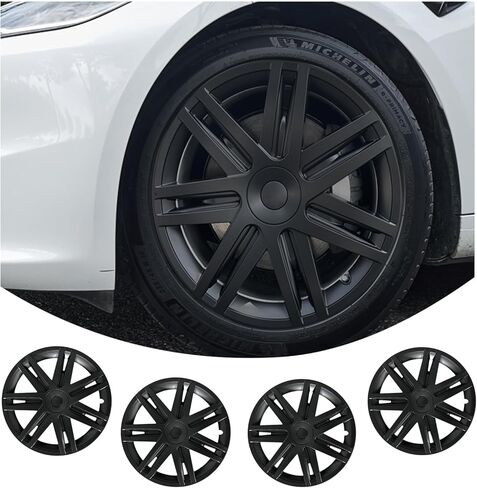 Wheel Cover for Tesla Model 3(2017-2023) 18 inch Wheel Covers, Hubcaps Matte Black Decoration ABS Accessories Rim Protectors 4PCS Replacement Cover in Kuwait