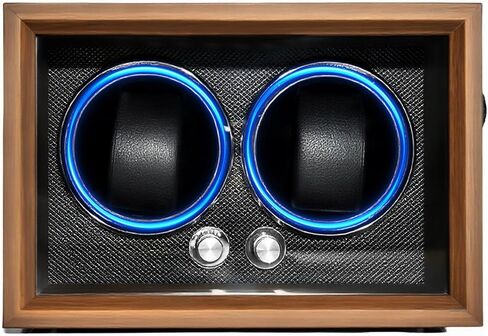 Watch Winder for 2 Watches, Black Walnut Wood, 4 Rotation Modes with LED Lighting, Ultra Silent in Saudi Arabia