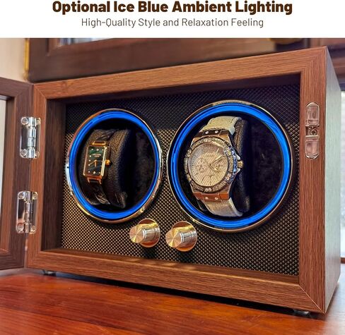Watch Winder for 2 Watches, Black Walnut Wood, 4 Rotation Modes with LED Lighting, Ultra Silent in Saudi Arabia