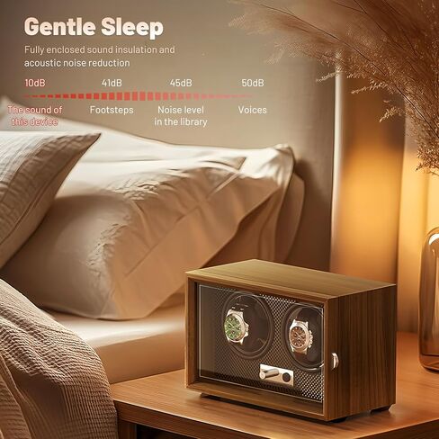 Watch Winder for 2 Watches, Black Walnut Wood, 4 Rotation Modes with LED Lighting, Ultra Silent in Saudi Arabia